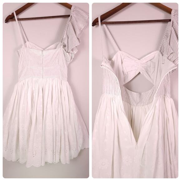 Tularosa Off White One Shoulder Cutout Eyelet Boho Mini Dress XXS - Picture 11 of 12